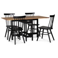 Fårö spisegruppe; Fårö klaffbord i svart/eik med 4 svarte Orust pinnestoler Fårö spisegruppe; Fårö klaffbord i svart/eik med 4 svarte Orust pinnestoler