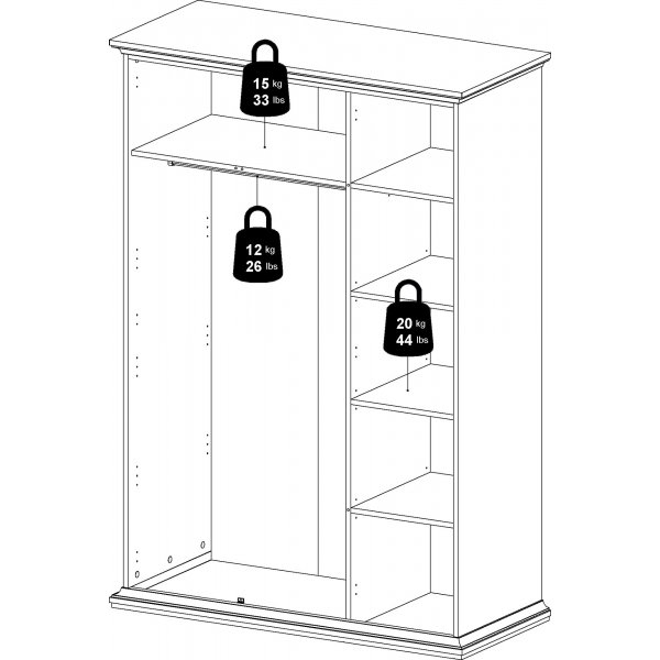 Paris garderobe med 3 drer - Hvit