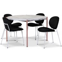 Aspö spisegruppe Ø120 cm inkl. 4 stk. Rondo stoler i fløyel - Lys marmor / rosa Aspö spisegruppe Ø120 cm inkl. 4 stk. Rondo stoler i fløyel - Lys marmor / rosa