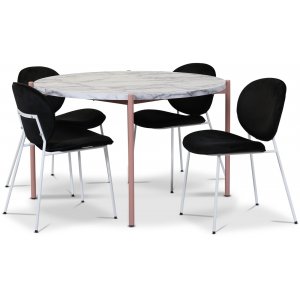 Aspö spisegruppe Ø120 cm inkl. 4 stk. Rondo stoler i fløyel - Lys marmor / rosa Aspö spisegruppe Ø120 cm inkl. 4 stk. Rondo stoler i fløyel - Lys marmor / rosa