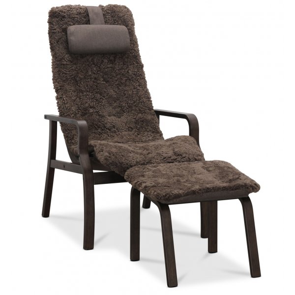 Lenestol med fotskammel i ekte saueskinn brun/eik - Frank Lenestol med fotskammel i ekte saueskinn brun/eik - Frank