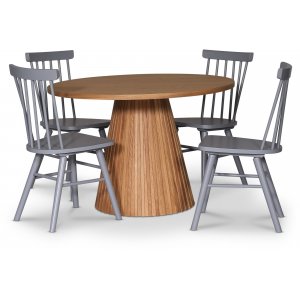 Cleo spisegruppe, rundt bord 110 cm, inkludert 4 stk. grå Orust pinnestoler - Oljet eikefiner Cleo spisegruppe, rundt bord 110 cm, inkludert 4 stk. grå Orust pinnestoler - Oljet eikefiner