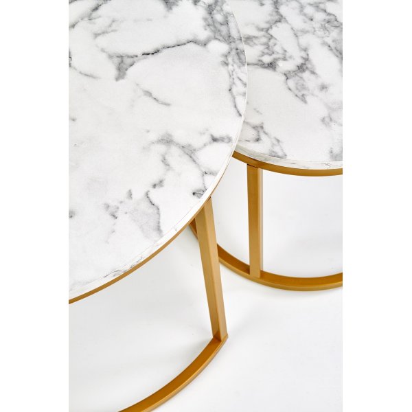 Ruffo salongbord 38/60 cm - Hvit marmor/gull