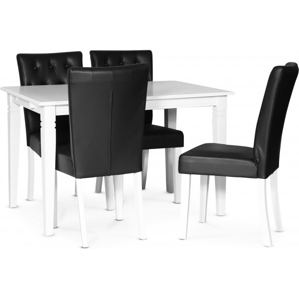 Sandhamn spisegruppe 120 cm bord med 4 Crocket stoler i Sort PU