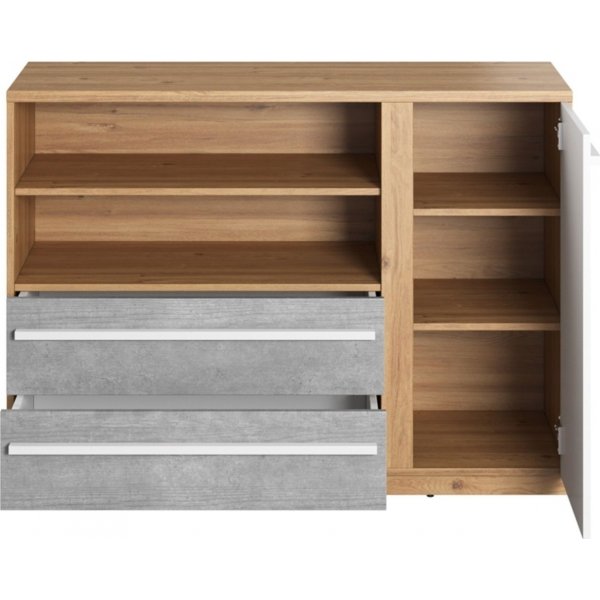 Plano kommode 125 cm - Nash eik/hvit/grå Plano kommode 125 cm - Nash eik/hvit/grå