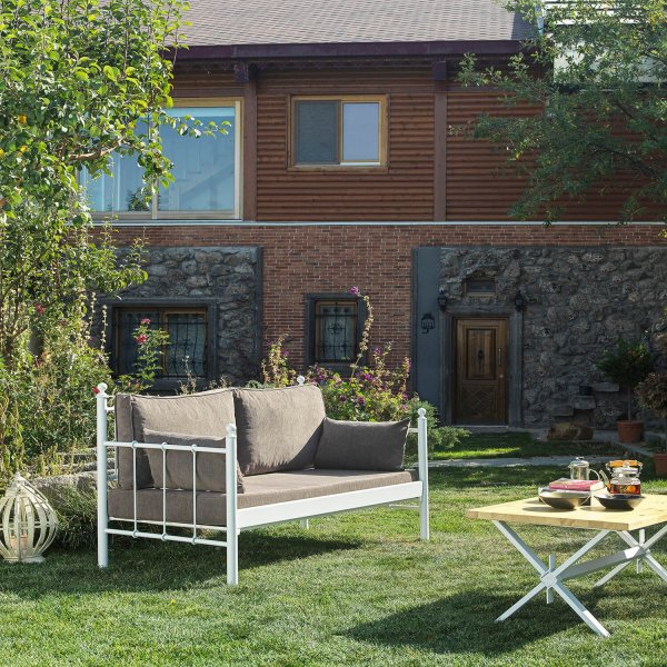 Lalas 2-seters utesofa - Hvit/brun + Flekkfjerner for møbler Lalas 2-seters utesofa - Hvit/brun + Flekkfjerner for møbler