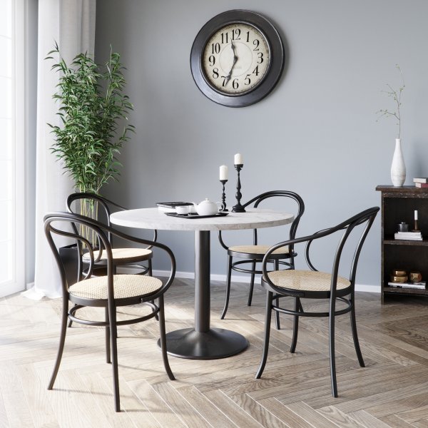 Empire spisegruppe, rundt spisebord 105 cm inkl. 4 stk. Bjtr karmstol No30 - Silver Diana marmor