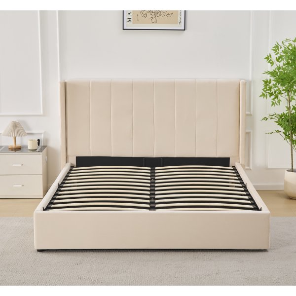 Bianca sengeramme med sengegavl og oppbevaring 180 x 200 cm - Beige Bianca sengeramme med sengegavl og oppbevaring 180 x 200 cm - Beige