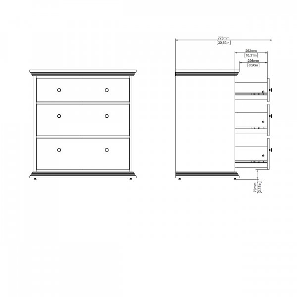 Nord kommode med 3 skuffer - hvit