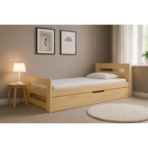 Juniorseng Ernie med oppbevaring 90 cm - Furu