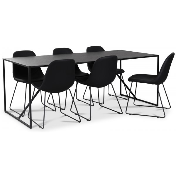 Atlantic spisegruppe: Lazio bord + 6 st Atlantic Sled stoler svart PU