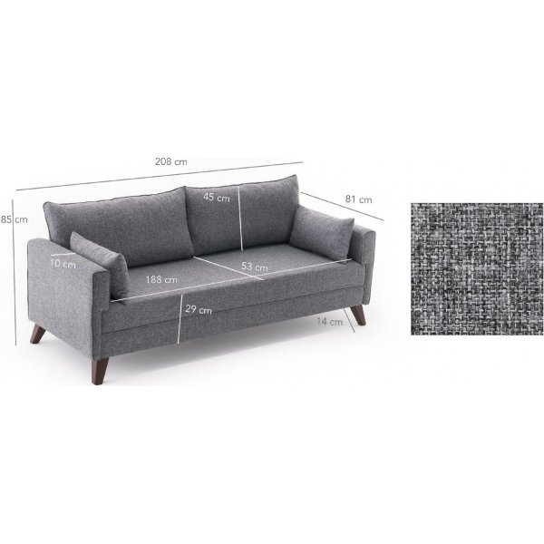 Bella 3-seters sovesofa - Grå + Tekstilrens for møbler Bella 3-seters sovesofa - Grå + Tekstilrens for møbler