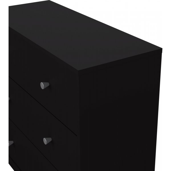 Svart kommode med 3 skuffer, 72,5 cm bred