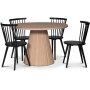 Cleo spisegruppe, rundt bord 110 cm, inkludert 4 stk. svarte Castor pinnestoler - Whitewash/eikefiner