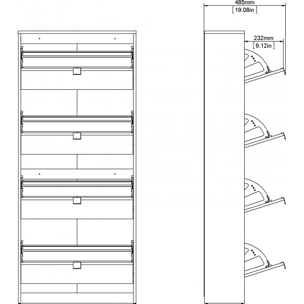 Sko dypt skoskap med 4 rom - Sort