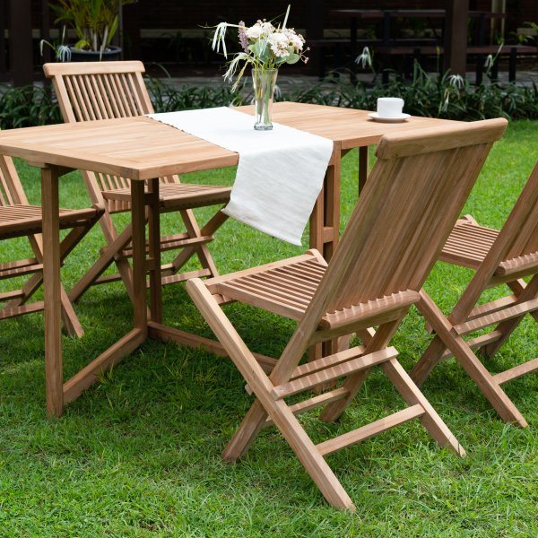 Salt� spisegruppe for uteplassen klaffbord med 4 stk. spisestoler - Teak