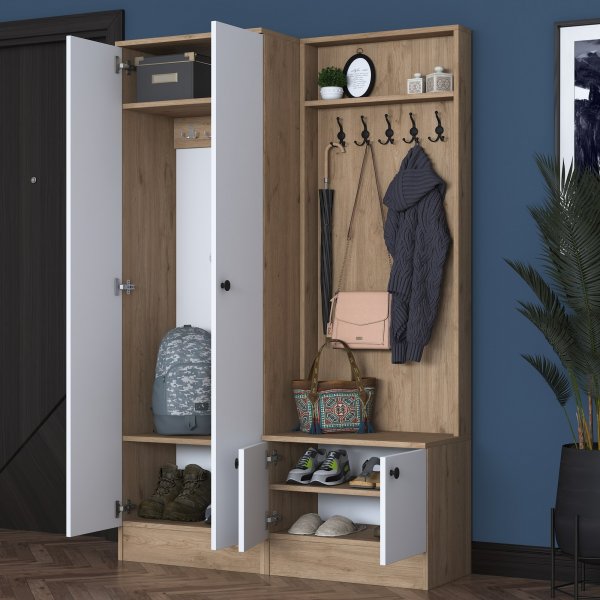 Mendy hallmøbler - Hvit/valnøtt Mendy hallmøbler - Hvit/valnøtt
