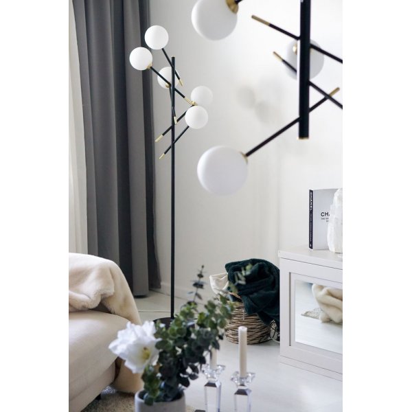 Gulvlampe Acrobat - Svart/matt messing/opal