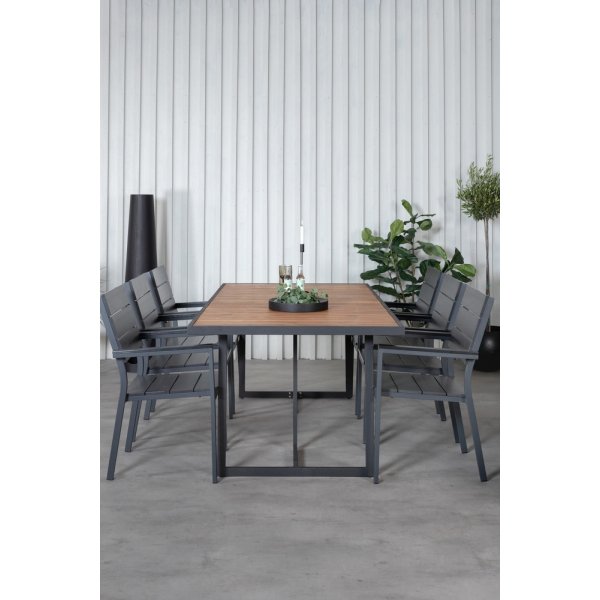 Khung utendørs spisegruppe med 6 Levels stoler - Svart/Naturlig Khung utendørs spisegruppe med 6 Levels stoler - Svart/Naturlig