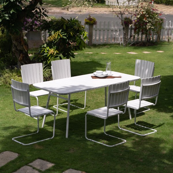 Holmsund matvaregruppe; bord 180x80 cm med 6 stoler - hvitt Holmsund matvaregruppe; bord 180x80 cm med 6 stoler - hvitt