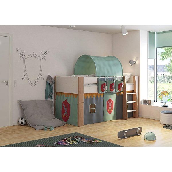 For barn loftseng 90 x 200 cm - Hvitkalket/gr�/brun