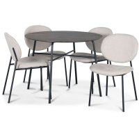 Tofta spisegruppe Ø100 cm bord i mørkt tre + 4 stk. Tofta beige stoler Tofta spisegruppe Ø100 cm bord i mørkt tre + 4 stk. Tofta beige stoler