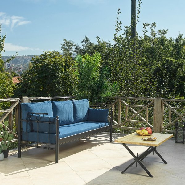 Hampus 3-seters utesofa - Svart/blå Hampus 3-seters utesofa - Svart/blå