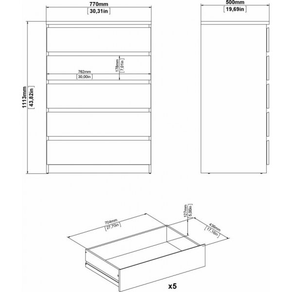 Naia kommode med 5 skuffer - Hvit Naia kommode med 5 skuffer - Hvit