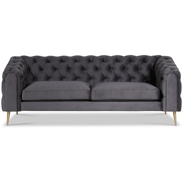 Tiffany 3-seter chesterfield - Antrasittgrå (fløyel) / Messing Tiffany 3-seter chesterfield - Antrasittgrå (fløyel) / Messing