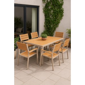 Spisegruppe 6 stoler og spisebord 205 x 90 cm beige/eik - Las Vegas Spisegruppe 6 stoler og spisebord 205 x 90 cm beige/eik - Las Vegas