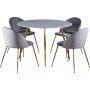 Deco spisegruppe 110 cm rundt bord + 4 stk Art stoler gr flyel / Messing