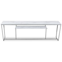 Stella mediabenk - Hvit marmorert glass/ Forkrommet underdel Stella mediabenk - Hvit marmorert glass/ Forkrommet underdel