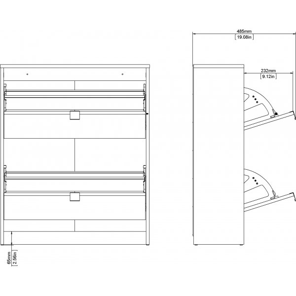 Sko dypt skoskap med 2 rom - Eik/hvit