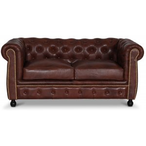 Chesterfield Old England 2-seters sofa - antikkbehandlet skinn + Tekstilrens for mbler