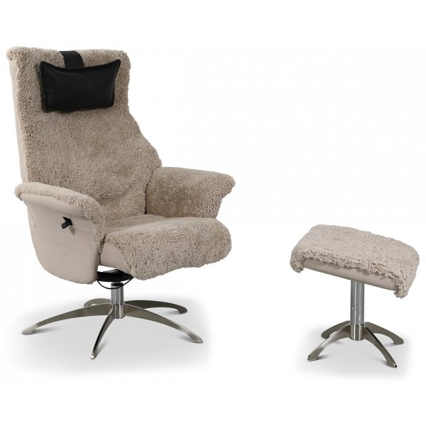 Ullrik fotpall - Beige f�reskinn