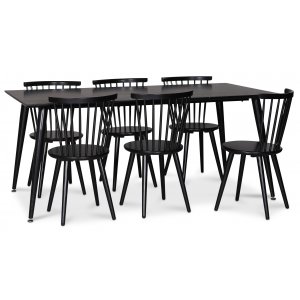 Dipp spisegruppe; spisebord,180x90 cm med 6 svarte Castor pinnestoler + 4.00 x Mbelftter