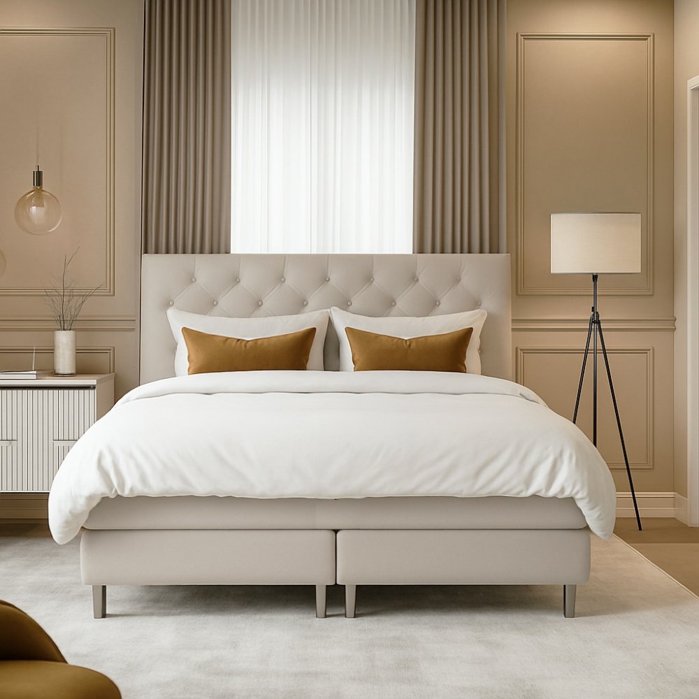 Kontinentalseng 160 x 200 cm pocket beige - Uten sengegavel, Uten madrassbeskyttelse - Kontinentalsenger, Senger