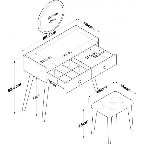 Bijou toalettbord 3, 99 x 40 cm - Valnøtt/hvit Bijou toalettbord 3, 99 x 40 cm - Valnøtt/hvit