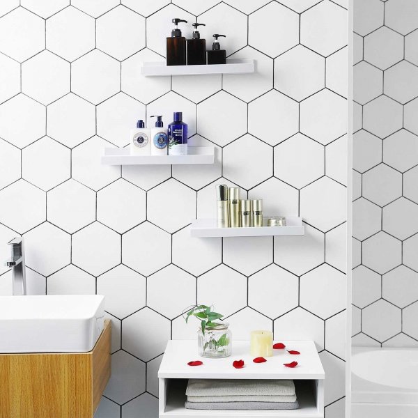 Suwon vegghylle 38 cm, 3-pakning - Hvit