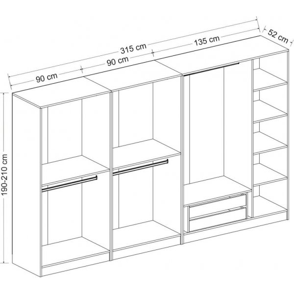 Capeto garderobeskap 315 cm, variant A - Hvit Capeto garderobeskap 315 cm, variant A - Hvit