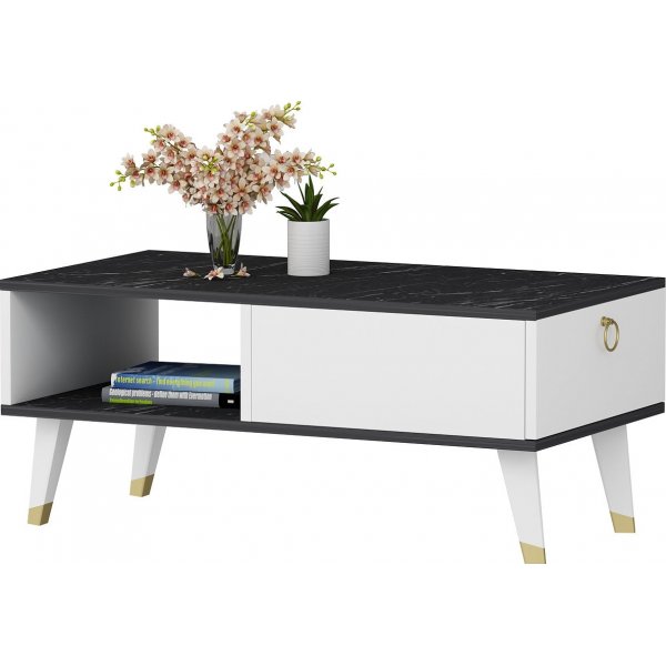 Delux salongbord 90 x 45 cm - Sort/hvit