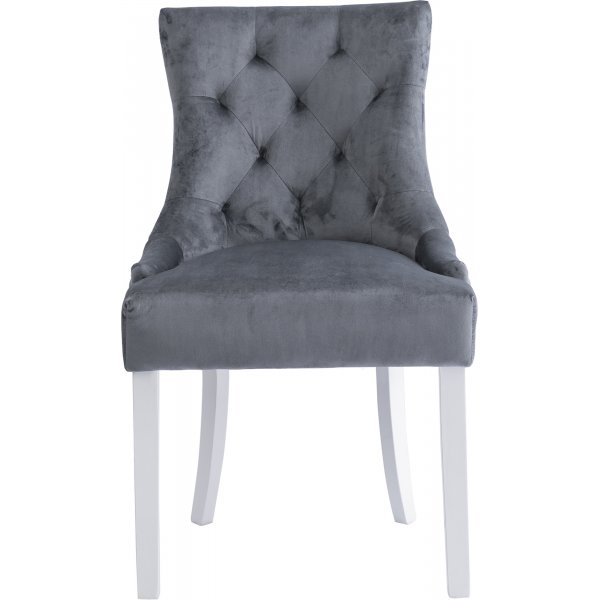 Tuva stol Cleopatra (rygghåndtak) - Grå Fløyel | Hvite ben + Tekstilrens for møbler Tuva stol Cleopatra (rygghåndtak) - Grå Fløyel | Hvite ben + Tekstilrens for møbler