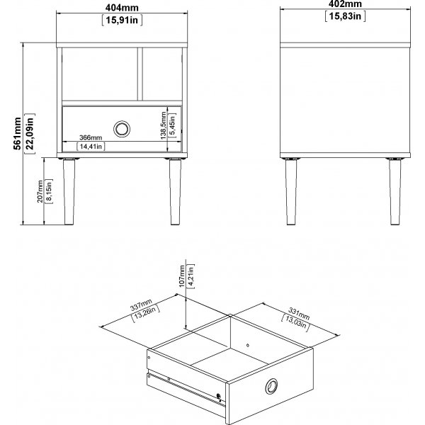Rome nattbord - Hickory/hvit