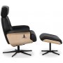 Marbck recliner- lenestol med fotskammel - Svart skinn / Tre