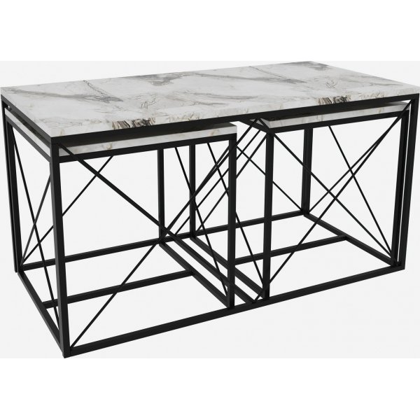 Ravina salongbord 45/100 x 45/50 cm - Hvit marmor/svart Ravina salongbord 45/100 x 45/50 cm - Hvit marmor/svart