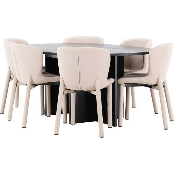 Spisebord Strada med 6 Astoria stoler - Beige/svart + 6.00 x Stolpute Spisebord Strada med 6 Astoria stoler - Beige/svart + 6.00 x Stolpute