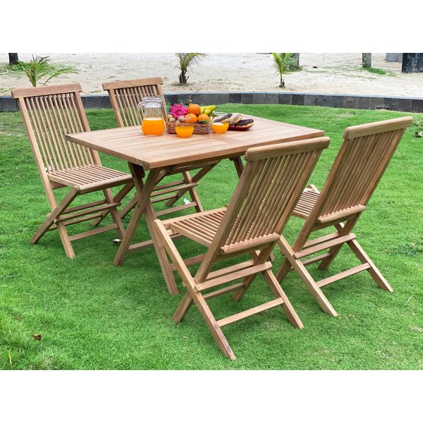 Grunnebo sammenleggbart spisebord 120 cm - Teak + Tekstilrens for mbler