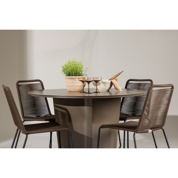 Santa Fe rundt spisestuesett med 4 Lindos stoler - Brun/svart + 4.00 x Stolpute Santa Fe rundt spisestuesett med 4 Lindos stoler - Brun/svart + 4.00 x Stolpute
