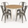 Spisegruppe Berivan 102-142 cm eik/hvit med 4 Industry-stoler i brstet stl