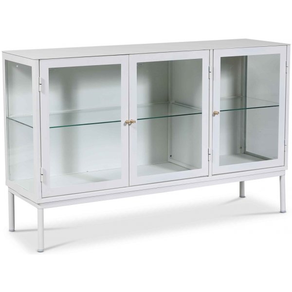 Cliff skjenk i metall med 3 d�rer - Hvit / Klarglas